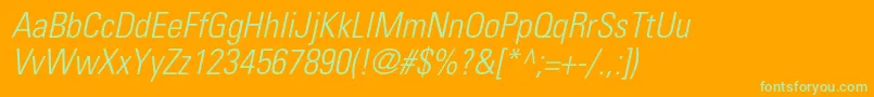 PartnerlightcondensedItalic-Schriftart – Grüne Schriften auf orangefarbenem Hintergrund