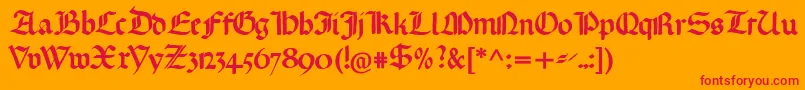 Gotischemissalschrift-Schriftart – Rote Schriften auf orangefarbenem Hintergrund