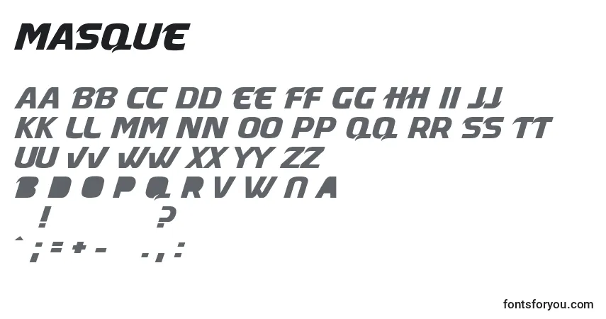 Czcionka Masque – alfabet, cyfry, specjalne znaki