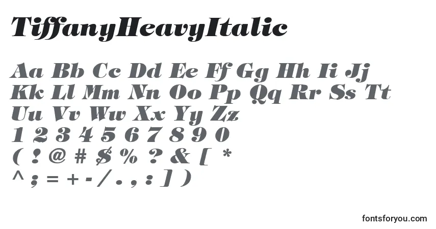 Czcionka TiffanyHeavyItalic – alfabet, cyfry, specjalne znaki