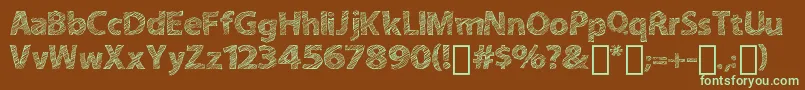 フォントABitSketchy – 緑色の文字が茶色の背景にあります。