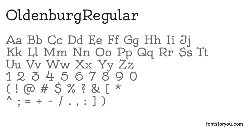 Czcionka OldenburgRegular – alfabet, cyfry, specjalne znaki