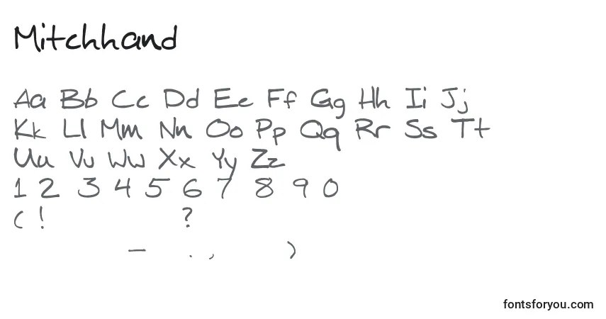 A fonte Mitchhand – alfabeto, números, caracteres especiais