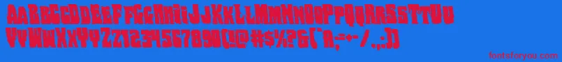 Bogbeastleft-Schriftart – Rote Schriften auf blauem Hintergrund