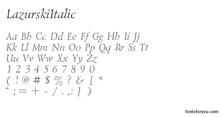A fonte LazurskiItalic – alfabeto, números, caracteres especiais