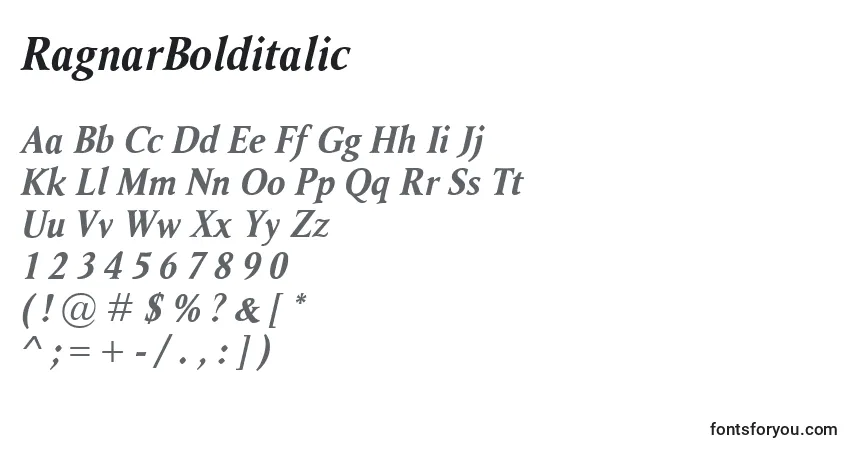 Schriftart RagnarBolditalic – Alphabet, Zahlen, spezielle Symbole