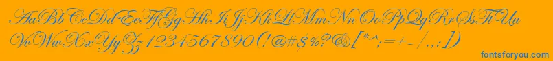 EdwardianScriptItc-Schriftart – Blaue Schriften auf orangefarbenem Hintergrund