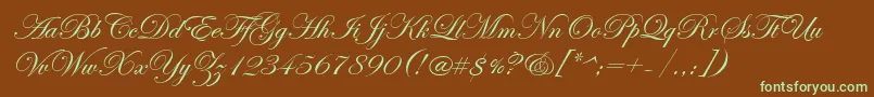 フォントEdwardianScriptItc – 緑色の文字が茶色の背景にあります。