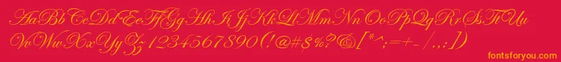 フォントEdwardianScriptItc – 赤い背景にオレンジの文字