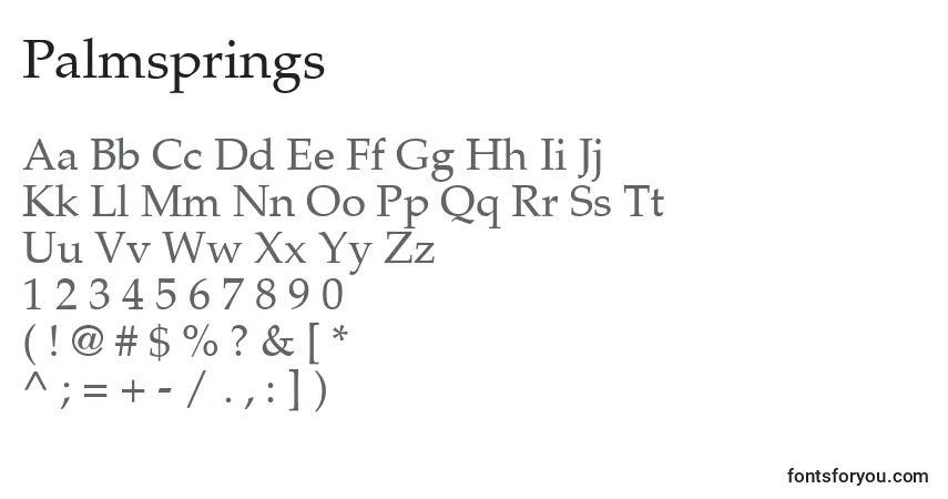 Palmsprings-fontti – aakkoset, numerot, erikoismerkit