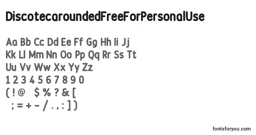 A fonte DiscotecaroundedFreeForPersonalUse – alfabeto, números, caracteres especiais