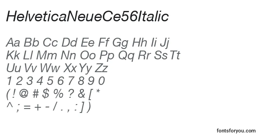Шрифт HelveticaNeueCe56Italic – алфавит, цифры, специальные символы