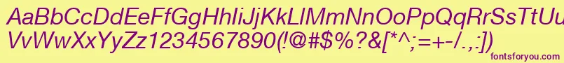 HelveticaNeueCe56Italic Font – Purple Fonts on Yellow Background