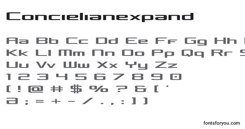 Concielianexpand-fontti – aakkoset, numerot, erikoismerkit