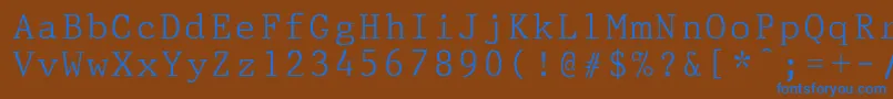PrestigepicaNormal-Schriftart – Blaue Schriften auf braunem Hintergrund