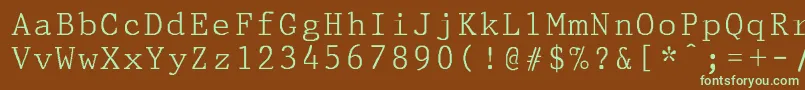 フォントPrestigepicaNormal – 緑色の文字が茶色の背景にあります。