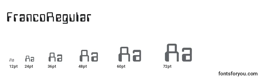 Размеры шрифта FrancoRegular