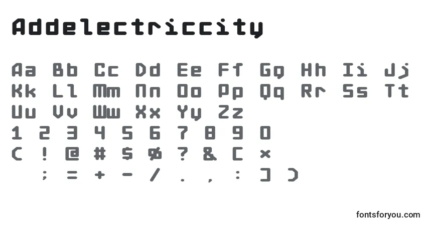 Schriftart Addelectriccity – Alphabet, Zahlen, spezielle Symbole