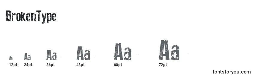 Размеры шрифта BrokenType