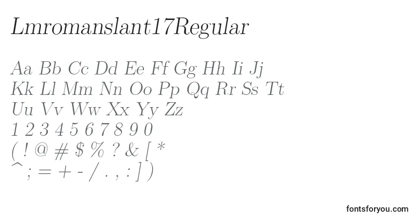 Czcionka Lmromanslant17Regular – alfabet, cyfry, specjalne znaki