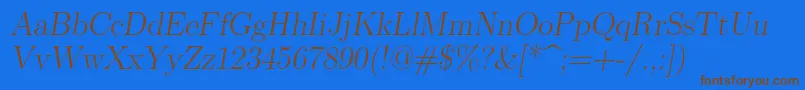フォントLmromanslant17Regular – 茶色の文字が青い背景にあります。
