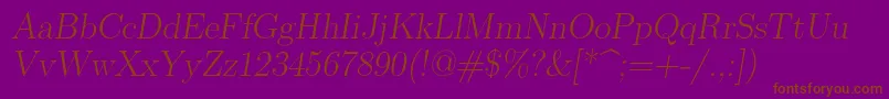 Lmromanslant17Regular-Schriftart – Braune Schriften auf violettem Hintergrund
