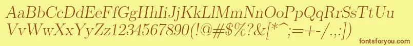 Lmromanslant17Regular Font – Brown Fonts on Yellow Background