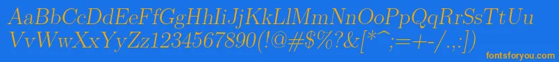 Lmromanslant17Regular-Schriftart – Orangefarbene Schriften auf blauem Hintergrund