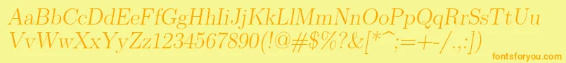 フォントLmromanslant17Regular – オレンジの文字が黄色の背景にあります。