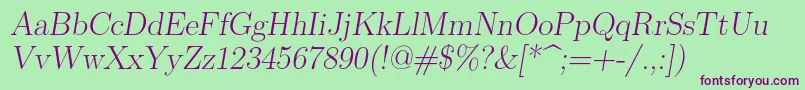 Lmromanslant17Regular-Schriftart – Violette Schriften auf grünem Hintergrund