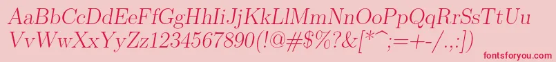 Fonte Lmromanslant17Regular – fontes vermelhas em um fundo rosa