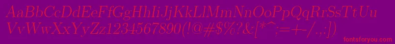 Lmromanslant17Regular-Schriftart – Rote Schriften auf violettem Hintergrund