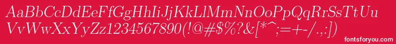 Шрифт Lmromanslant17Regular – белые шрифты на красном фоне