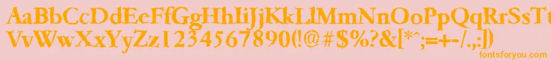 フォントGarfeldrandomBold – オレンジの文字がピンクの背景にあります。