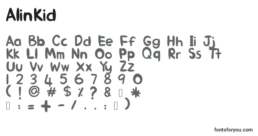 A fonte AlinKid – alfabeto, números, caracteres especiais