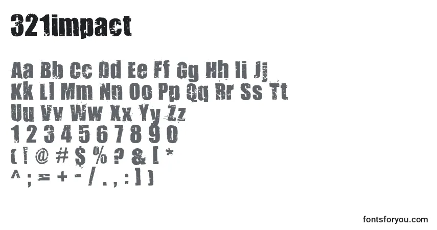 Czcionka 321impact – alfabet, cyfry, specjalne znaki
