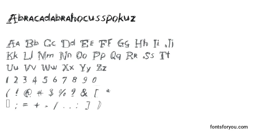 A fonte Abracadabrahocusspokuz – alfabeto, números, caracteres especiais