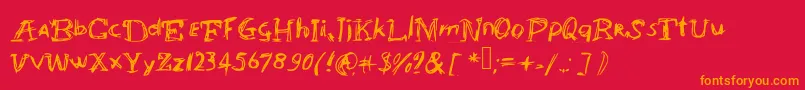 フォントAbracadabrahocusspokuz – 赤い背景にオレンジの文字