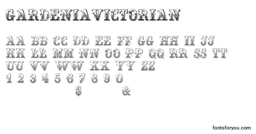 Czcionka Gardeniavictorian – alfabet, cyfry, specjalne znaki