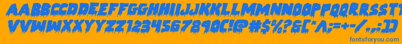 Zombiecontrolexpandital-Schriftart – Blaue Schriften auf orangefarbenem Hintergrund