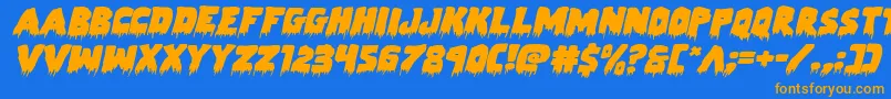 Zombiecontrolexpandital-Schriftart – Orangefarbene Schriften auf blauem Hintergrund