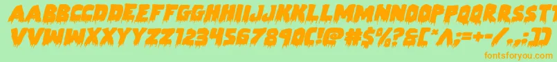 Zombiecontrolexpandital-Schriftart – Orangefarbene Schriften auf grünem Hintergrund