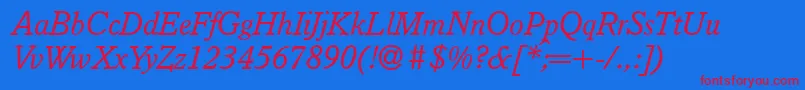 I832SlabItalic Font – Red Fonts on Blue Background