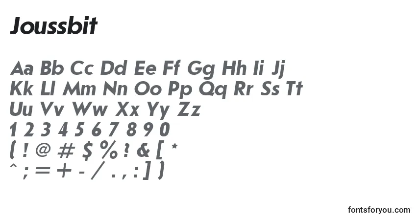 Schriftart Joussbit – Alphabet, Zahlen, spezielle Symbole