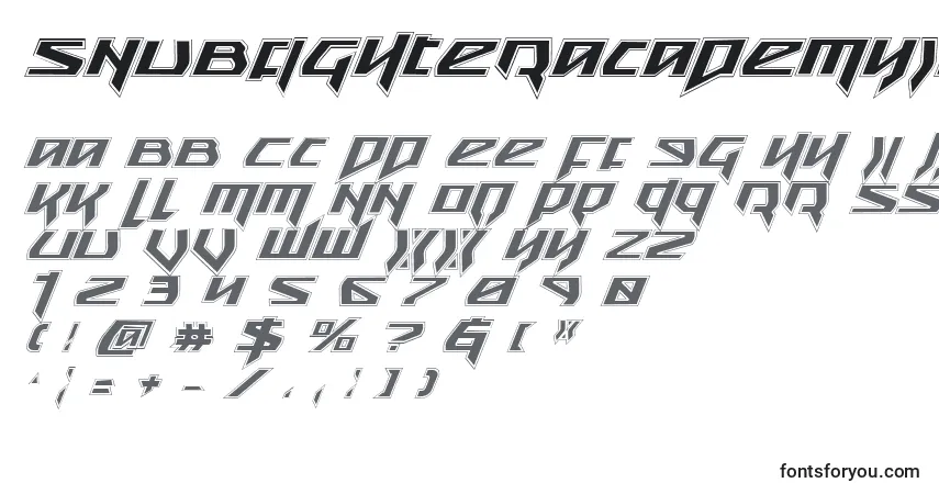 Czcionka SnubfighterAcademyItalic – alfabet, cyfry, specjalne znaki
