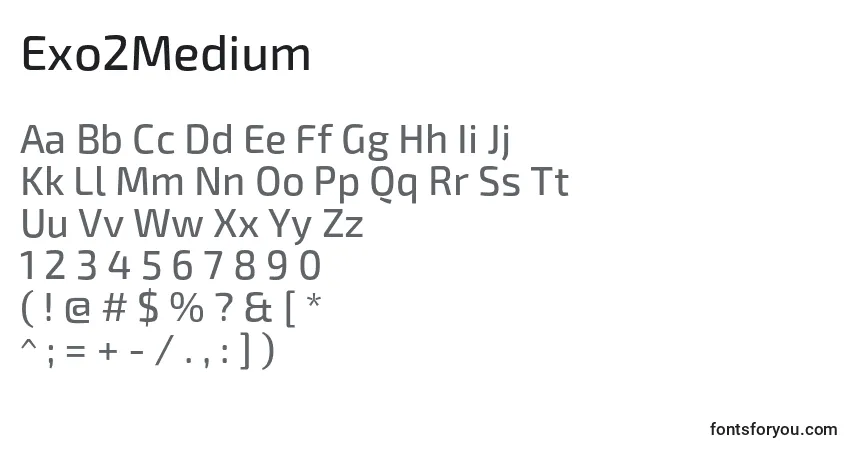 Czcionka Exo2Medium – alfabet, cyfry, specjalne znaki