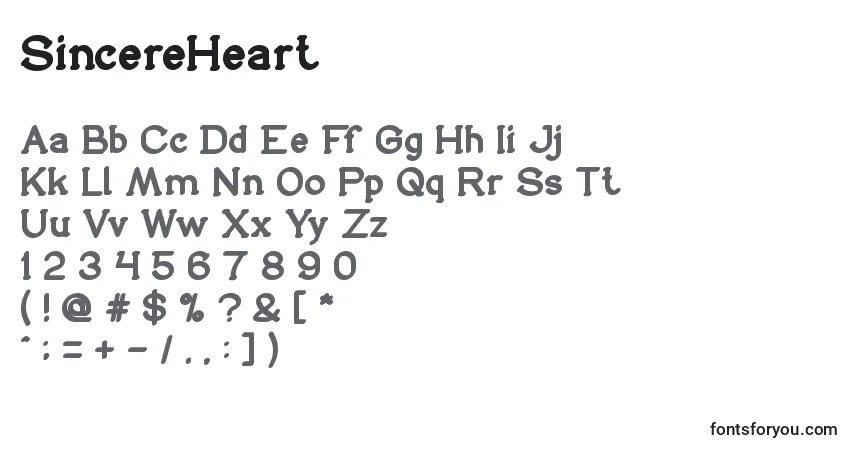 Czcionka SincereHeart – alfabet, cyfry, specjalne znaki