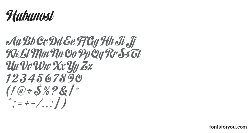 Schriftart Habanost – Alphabet, Zahlen, spezielle Symbole