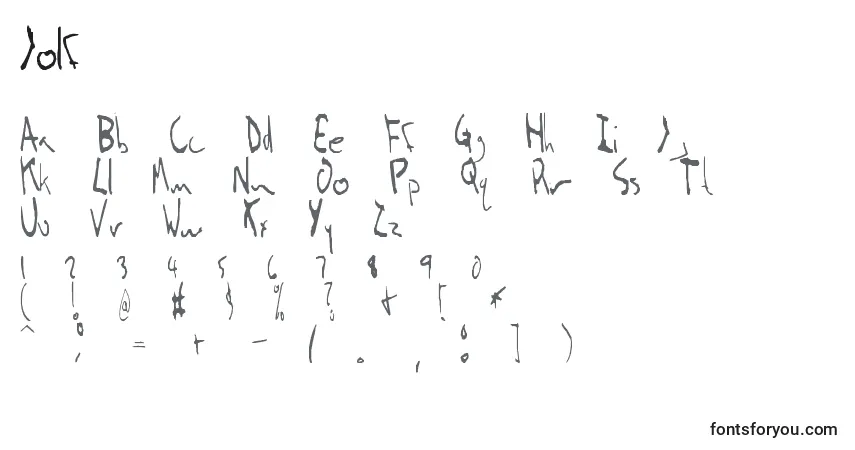 A fonte Jolf – alfabeto, números, caracteres especiais
