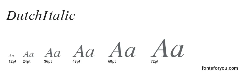 Размеры шрифта DutchItalic